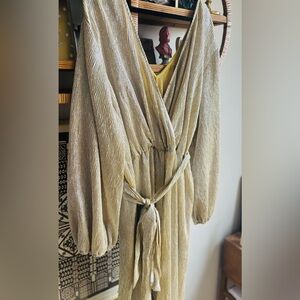 ARULA Radiant Gold Fabric Shimmery Wide Leg Jumpsuit